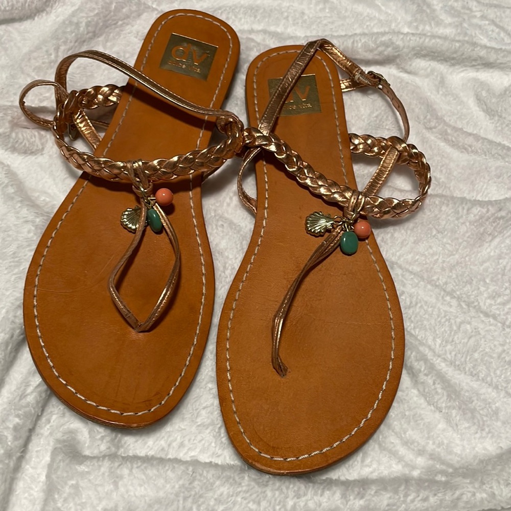 Copper sandals with coastal charms